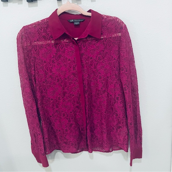 Armani Exchange Fuchsia Lace Button Down Long Sleeve Blouse Womens Size M - Picture 11 of 11